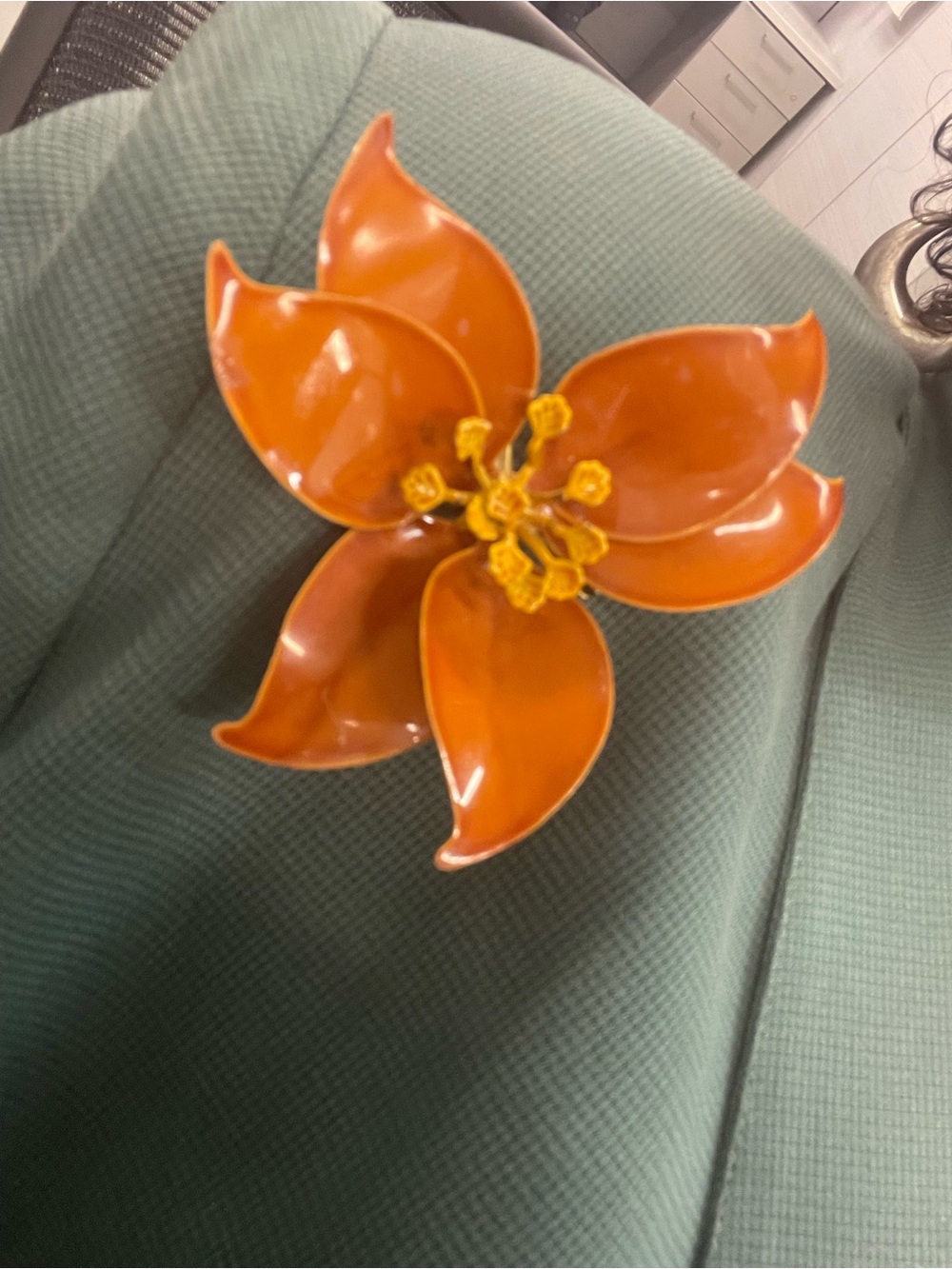 Orange Floral Enamel Brooch - Bold Flower Pin